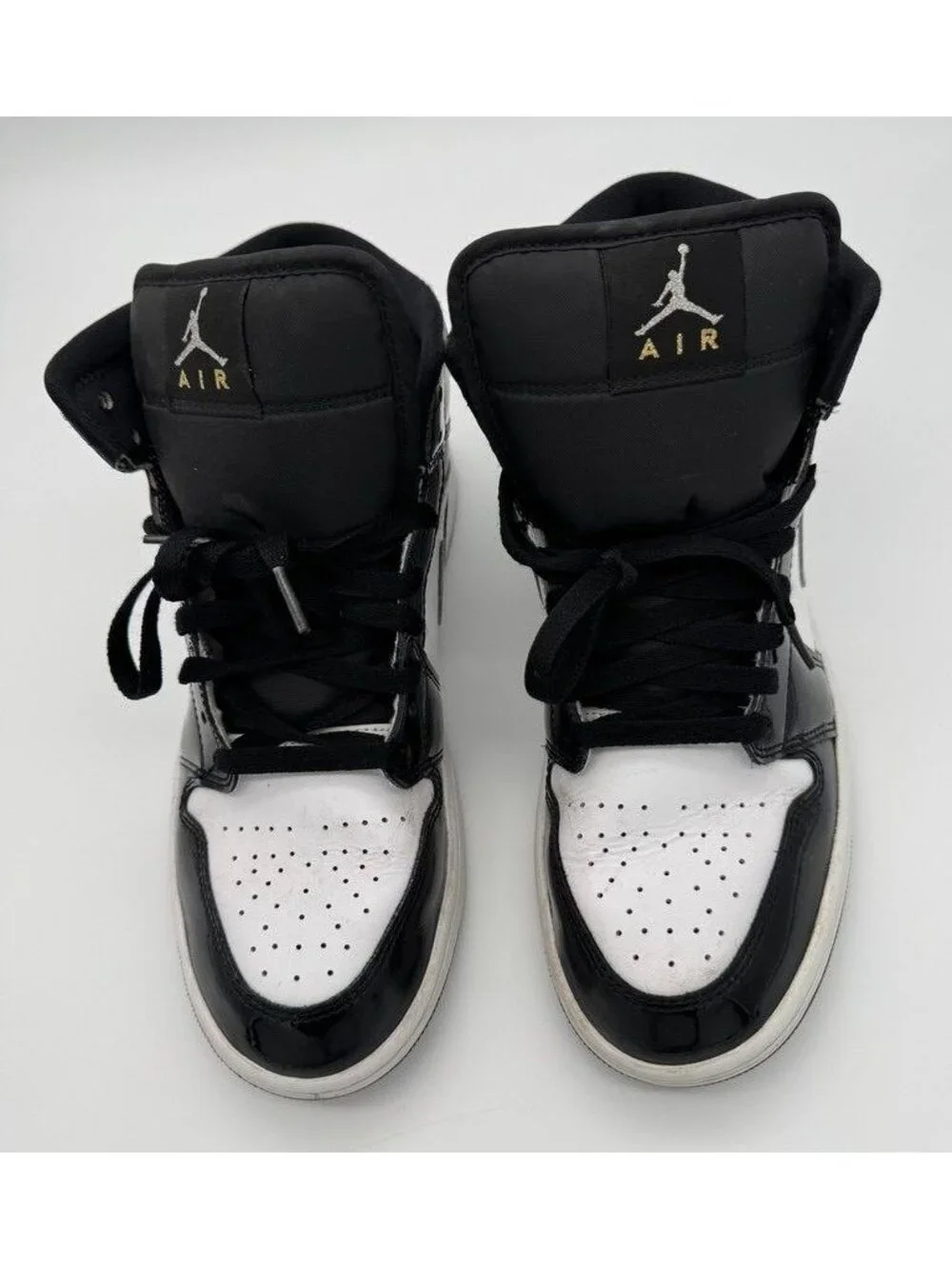 Nike Air Jordan 1 Mid SE Sneakers Patent Leather Black/White HV0789-010 Men's 9